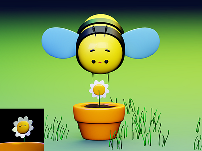 3D Baby bee and baby flower 3d 3dart 3ddesign 3dillustration 3dmodelling art bee characters design flower graphic design illustration nature render ui web