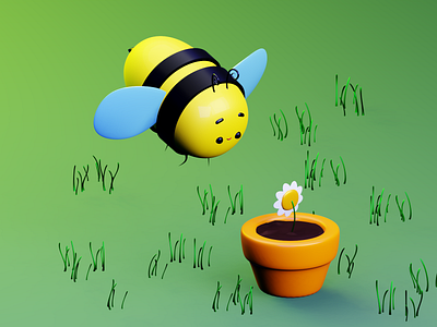 3D Baby bee and baby flower