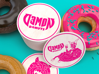 Demon Donuts Coasters art direction branding coasters demon design devil donuts illustration nittygritty packaging