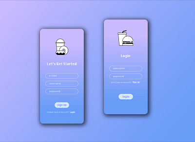 Sign Up / Login app dailyui dailyuichallenge design food app illustration illustrator login minimal mobile mobile app sign up signup ui ux