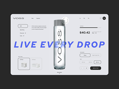 Voss. Product page 012 animation bottle dailyui e commerce item minimal order shop typography ui ux water web website