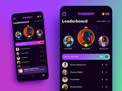 Takeoff App Leaderboard app champion coin competition ios leader leaderboard list mobile rank takeoff ui ux