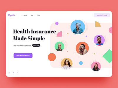Health Insurance. Landing Page abstract animation geometry healthcare insurance interaction landingpage pattern people typography ui ux web
