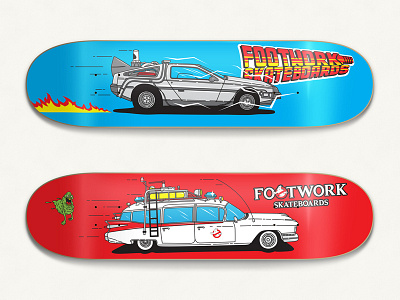 Footwork Skateboards back to the future cadillac car deck delorean footwork ghostbusters illustration movie skateboarding skateboards