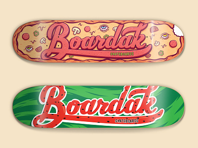 Boardak Skateboards boardak skateboards deck eyes food illustration pizza skateboarding watermelon