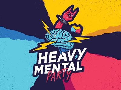 Heavy Mental Party ai brain emblem flash heavy metal illustration music party poster rock texture
