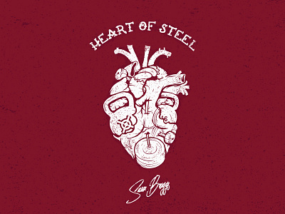 Heart of Steel athlete crossfit dumbbell heart illustration kettlebell print progenex t shirt tattoo