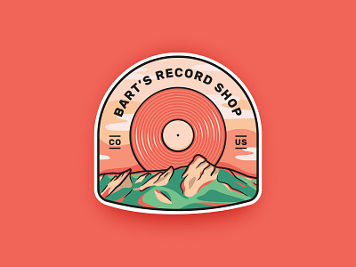 Label for the record shop badge illustration label logo mountain music shop sun sundown vector vinyl