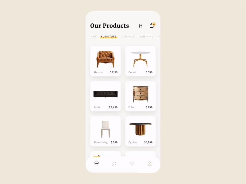 Furniture Store Concept adobe adobe animate adobe xd cart ecommerce furniture interaction store transition ui uianimation ux