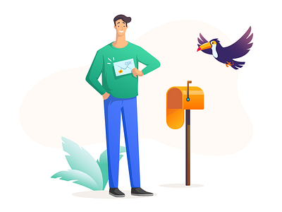 Graphie #1 branding character envelope illustration mail man post tucan vector