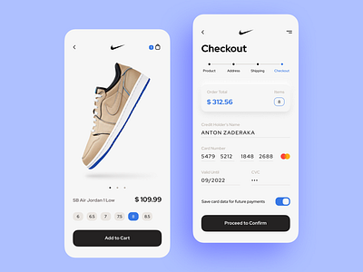 Shoe Store. Checkout 002 app card cart checkout dailyui icon ios minimal mobile order price shoes size ui ux