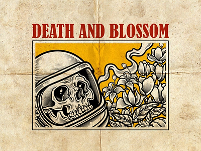 DEATH AND BLOSSOM boldline design hcpunk illustration lineart linework logo punk retro skull art vintage