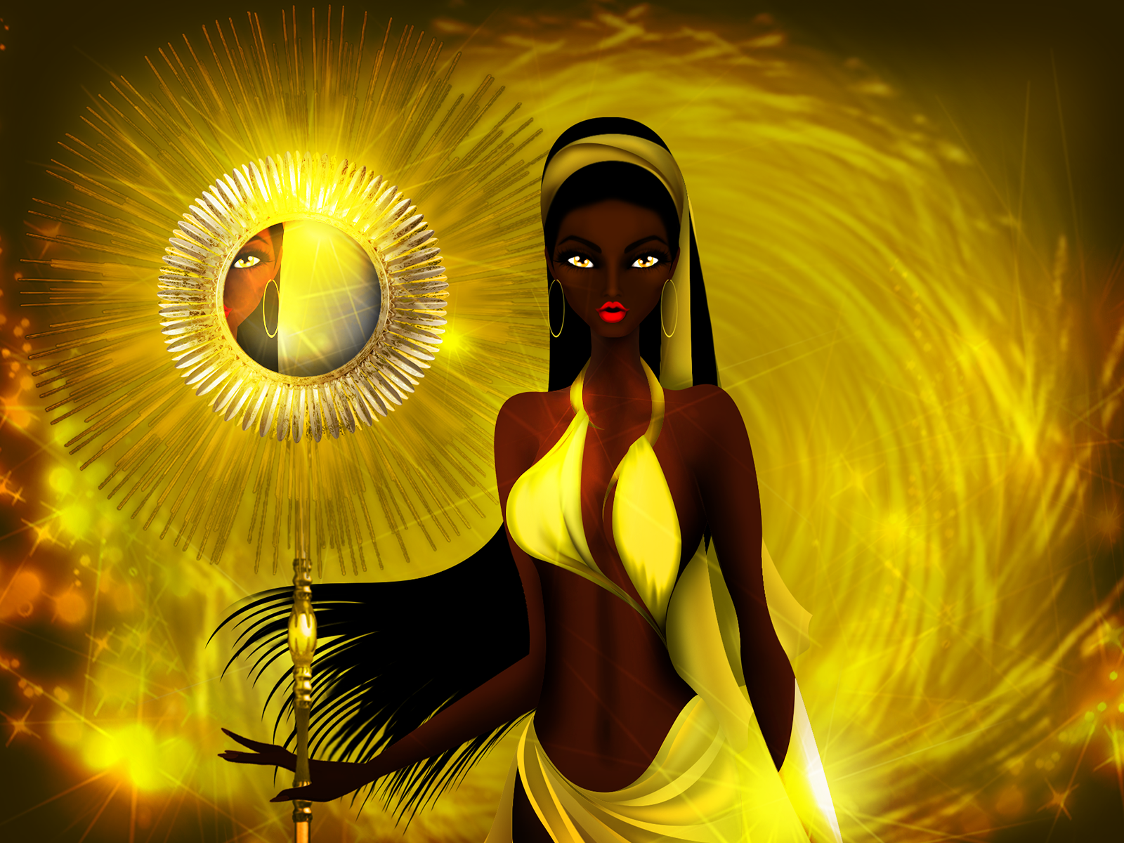 Oshun Yoruba Goddess of Beauty, The Sun and Gold designed by Jorge Ochoa. 