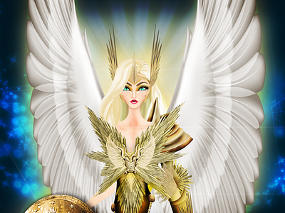 Freya is the Goddess of love in Norse mythology angel armor blonde freyja gold horoscope illustration mithology model nordic sagittarius viking wings
