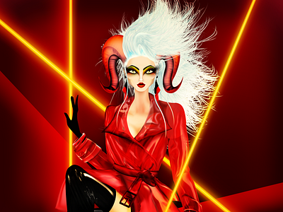 Aries Bioqueen Pride Zodiac aries bioqueen drag dragqueen exagerated fashion fashion illustration haute couture horoscope lgbtttq model neon outrageous pride