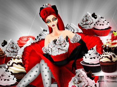 Escorpio Cupcake Pinup Girl cake cakery candy chantilly cream cupcake fashion horoscope illustration model muffins sweet