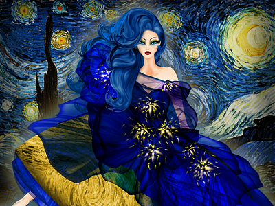 Tribute inspired by the Starry Night Vincent Van Gogh avantgarde illustration impresionism impresionist model star starry night vangogh