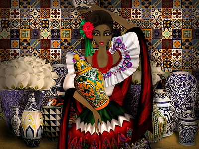 China Poblana Illustration china poblana fashion folklore illustration indigenous mexican mexicano mexico model proud talavera