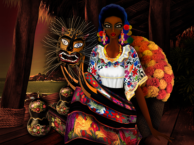 Guerrero Mexican woman Illustration acapulco fashion folklore illustration jaguar mexico model