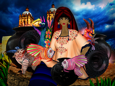 Oaxaca Indigenous Woman with Alebrijes