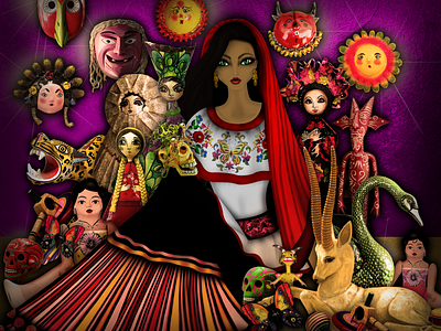 Tlaxcala Woman Illustration doll folk art folkart folklore illustration judas lupita mask mexican art mexico model papier mache tlaxcala