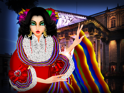 Mexico´s National Costume "Jarabe Tapatío# fashion fashionillustration folklore illustration jalisco mariachi mexico model