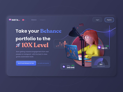 InstaM Animation of Dark Concept 3d animation app art branding button character chart concept crypto dashboard design icon illustration motion playoff takasho ui ux web