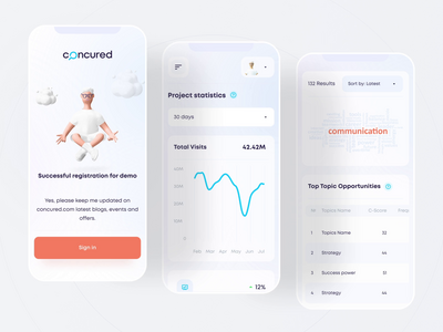 Mobile version presentation | Concured 3d animation app button character chart clean crypto design illustration interaction minimal mobile nft ui userinterface ux vector wallet web design