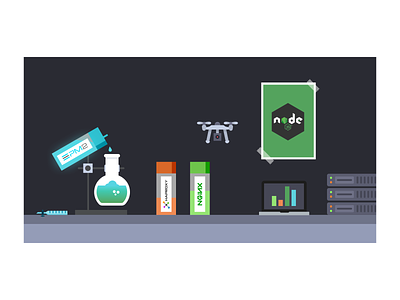 Illustration of a laboratory for an article page pm2 article page illustrator cc node.js web