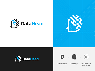 Data Head Logo Design B branding data datahead head logo logodesign