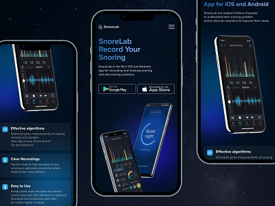 SnoreLab — Mobile responsive design android app app design clean dark dark colour dark ui design ios minimal mobile app mobile ui responsive responsive design responsive website ui ux