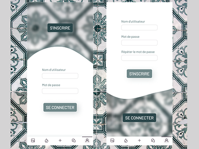 Achitectural patterns and glassmorphism app design french login ui