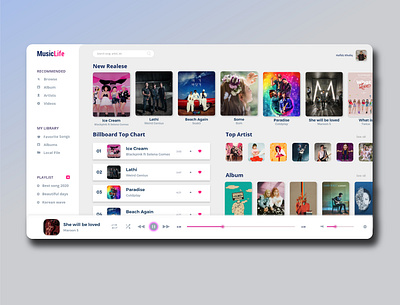 MusicLife Dashboard app design illustration musical musicapp musiclife musicweb ui ux web webdesign webdevelopers