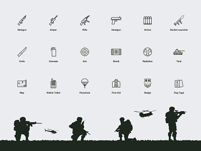 Military Icons Set app design app game gaming icon icons set illustration military ui ux vector war weapon