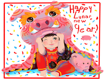 Happy Lunar new year print characterdesign characters childrens book cover art illustration kidlit kidlitart