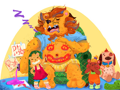 Happy lion daddy day characterdesign characters childrens book cover art illustration kidlit kidlitart