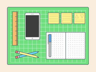 A Designer's Workspace design grid illustration iphone notebook pen pencil ruler sketch sticky notes vector