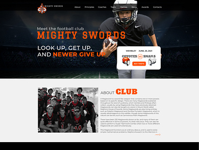 Children's football club website design figma ui