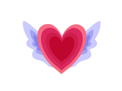 Valentine icon with love and wings  papercut style