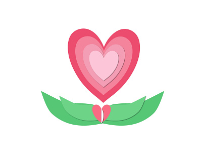 Valentine icon with love and leaf paper cut style 3d design element flat illustration graphic graphic design green icon illustration leaf like logo paper art papercut pink romance valentine vector vector illustration vectors