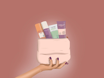 Skincare in Pouch Illustration artwork digital illustration digitall art health illustration realist realist art realistic illustration simple illustration skincare skincare illustration skincare makeup