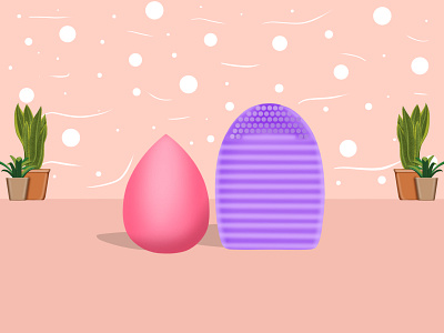 Beauty blender and brush cleanser illustration