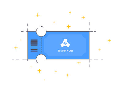 Hello Dribbble! bar code blue card hello dribbble illustration invitation invite saturized thank you thanks ticket yellow