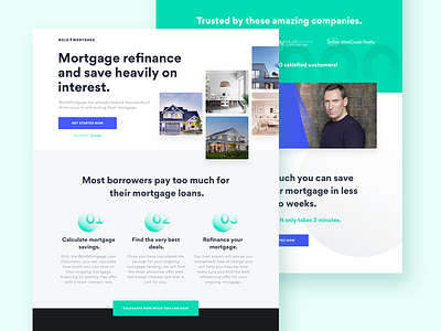 Mortgage refinance features landing page mortgage product page real estate testimonial ui design ux design