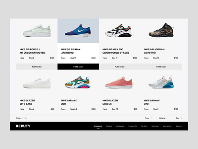 Nike Order Fulfillment filters landing page menu models order order fulfillment orders price product page products shoes shop sizes ui design ux design web