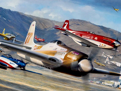 Reno Gold-The 1st Half Century air racing aircraft airplane aviation aviation art illustration mustang nevada racing reno