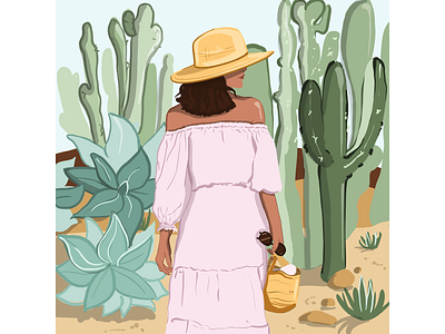 Desert dream cactus flat illustration procreate