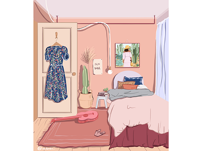 Peach summer story flat illustration interior procreate