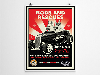 Rods and Rescues Poster adoption bagsr car dogs german shepherd hollingsworth poster show summer