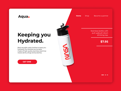 Landing Page UI Design for an Online Water Bottle Store.